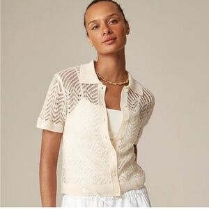J. Crew Sheer 100% Cashmere pointelle button-up short-sleeve cardigan in S